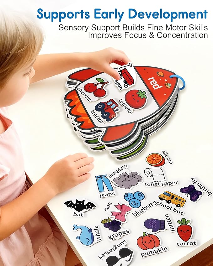 Montessori Busy Book Color Sorting Toys for 3 Year Old, Preschool Learning Activities & Educational Toys, Toddlers Quiet Book with Sensory Fine Motor Skills Matching Games for Boys Girls