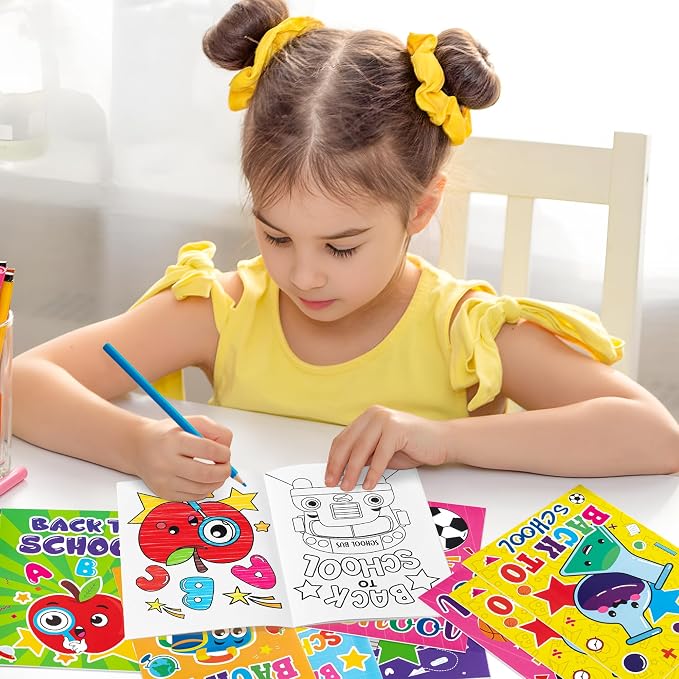 Dvbonike 96Pcs Back to School Coloring Books - First Day of School DIY Color-in Pages Pencil Schoolbag Cute Patterns Drawing Booklet Classroom Reward Art Activity Gifts Party Favors Supplies