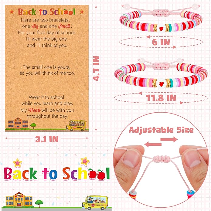 EOBOH Back to School Supplies, Back to School Bracelet Mommy and Me, Prek Matching Wish Bracelets Set, Adjustable Bracelet for Boys Girls Gifts Stuff Bulk