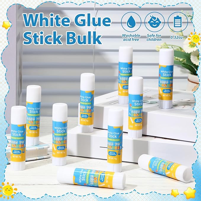 Zubebe 200 Pcs White Glue Stick Bulk Back to School Gifts First Day Sets 0.32 oz Washable Glue Stick for Crafts Home Classroom Prize Party Supplies Scrapbooking Crafting Supplies (School)
