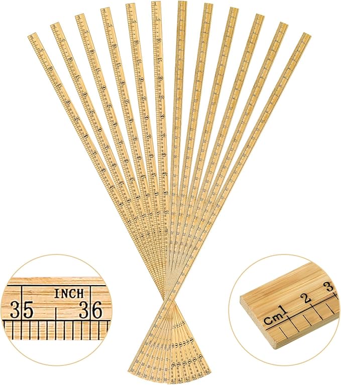 Fulmoon 12 Pieces 39" Meter Stick Yard Stick Wood Double Sided Thick Ruler Yardsticks Bulk for School Classroom Home Office Kids Measuring Meterstick