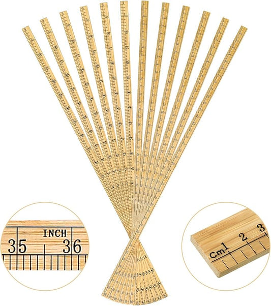 Fulmoon 12 Pieces 39" Meter Stick Yard Stick Wood Double Sided Thick Ruler Yardsticks Bulk for School Classroom Home Office Kids Measuring Meterstick