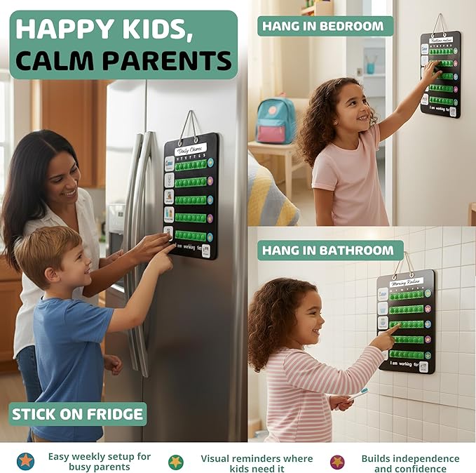 Visual Schedule for Kids, Magnetic Chore Chart & Reward System for Home, Toddler Daily Routine Board with 100 Picture Cards, Goal Magnets, Behavior Chart for Morning & Bedtime
