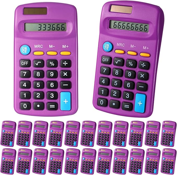 Copkim 24 Pack Student Mini Calculator for Classroom, 8-Digit Display Dual Powered Handheld Math Tools for Teachers, School Supplies and Classroom Rewards, Compact Design(Purple)