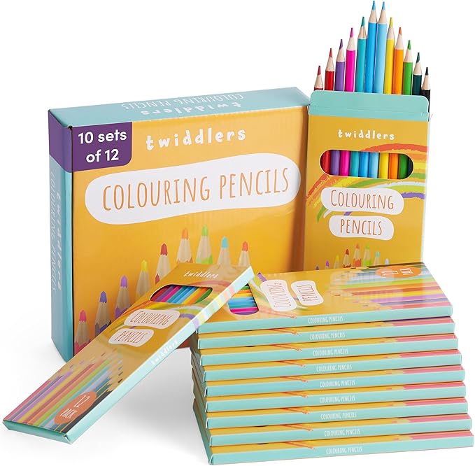 THE TWIDDLERS 10 Packs of Coloring Pencils, 12 Pencils Per Box, 120 Bulk colored pencils - 7" Full Length Multipack Drawing Set School Supplies, Party Favors, Art Sketching Pencils for Kids & Adults