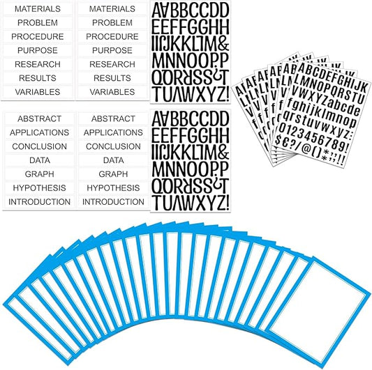 PerKoop 36 Sheets Science Fair Board Poster Boards Supplies 24 Self Adhesive Presentation Subtitles 4 Science Fair Project Titles 8 Personalized Letter Sticker for Classroom(Blue)