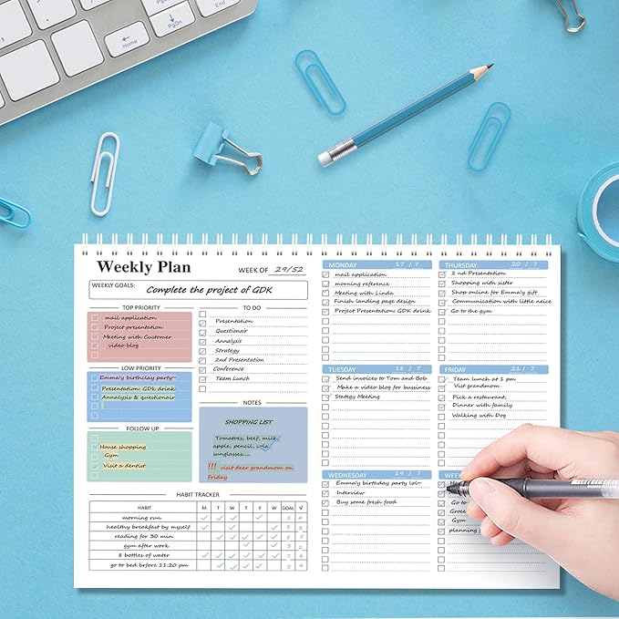 Ymumuda Weekly To Do List Notepad - Daily To Do List Undated 52 - Week Sheets, 8.5x11" Weekly Goal Notebook, Habit Tracker Journal, Excellent for Student School Work Personal Productivity Organizer