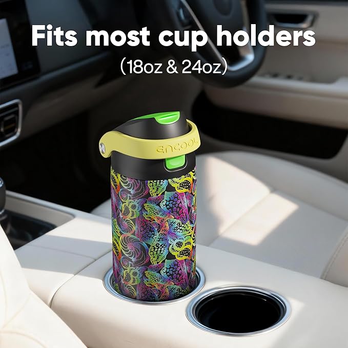 ENCOOL Leakproof Insulated Water Bottle with Straw Dual-Sip Water Bottle Bag-Safe Design for Work, Commute & Gym – Keeps Drinks Cold All Day, 24 oz, Neon Conch