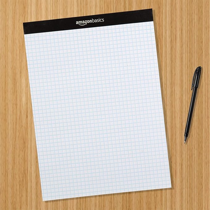 Amazon Basics Quad-Ruled Graph Paper Pad, 4x4 Grid, Perforated Sheets, Letter Size 8.5" x 11", White, 100 Sheets per Pad, 6-Pack (600 Sheets)