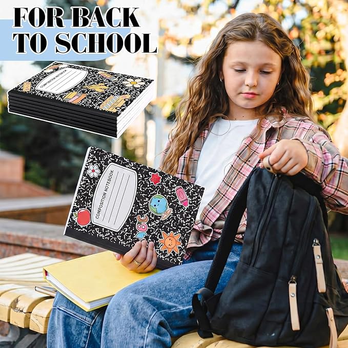 Eaasty Composition Notebook Wide Ruled Paper Assorted Marble Aesthetic Composition Notebook 100 Page 7.5" x 9.75" Journal Gift for Back to School First Day of School Students Teacher(3 Pcs,Classic)