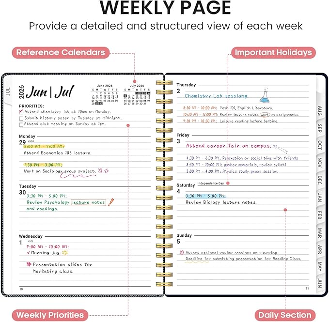 Planner 2026-2027, Academic Monthly and Weekly Calendar Planner for Women, July 2026 - June 2027, Hardcover Pretty Agenda Planner Book with Tabs, Spiral Daily Organizer for School Office Home Supplies, 8.5" x 11" - Garden of Whimsy