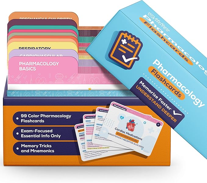 My Nurse Notes Pharmacology Flashcards for NCLEX – 99 Color-Coded Study Cards for RN & PN Nursing Students | High-Yield Medications, Built-in Mnemonics, Nursing Considerations & Fast Recall Design