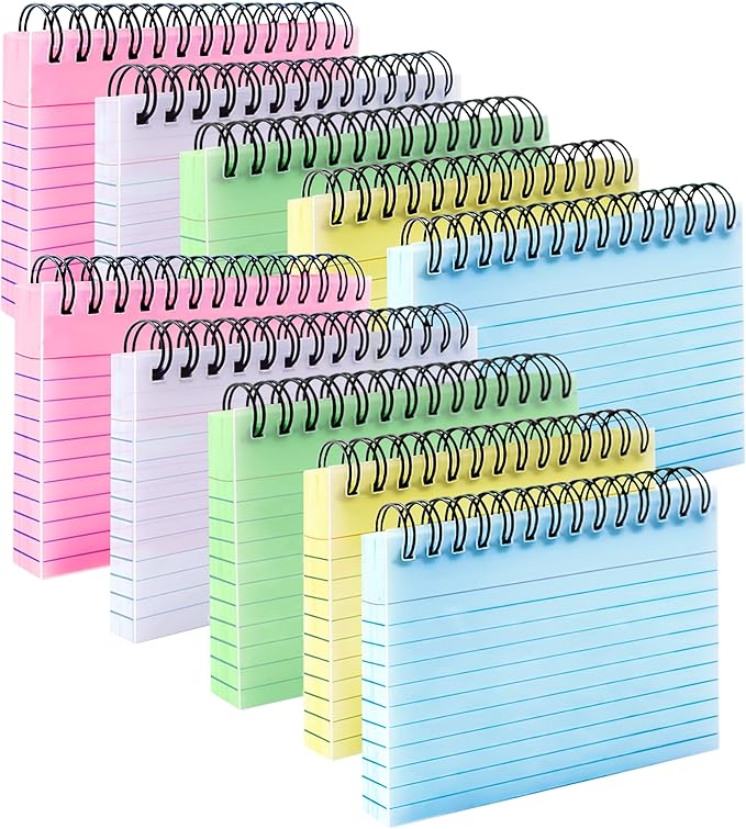 Colorful 500 Pcs Spiral Index Cards 3x5 Inch Flash Cards with Ring Lined Note Card Book Flashcards, Colored Ruled Card Pad Index Note Books 3 x 5 Notecards for Studying School Supply College
