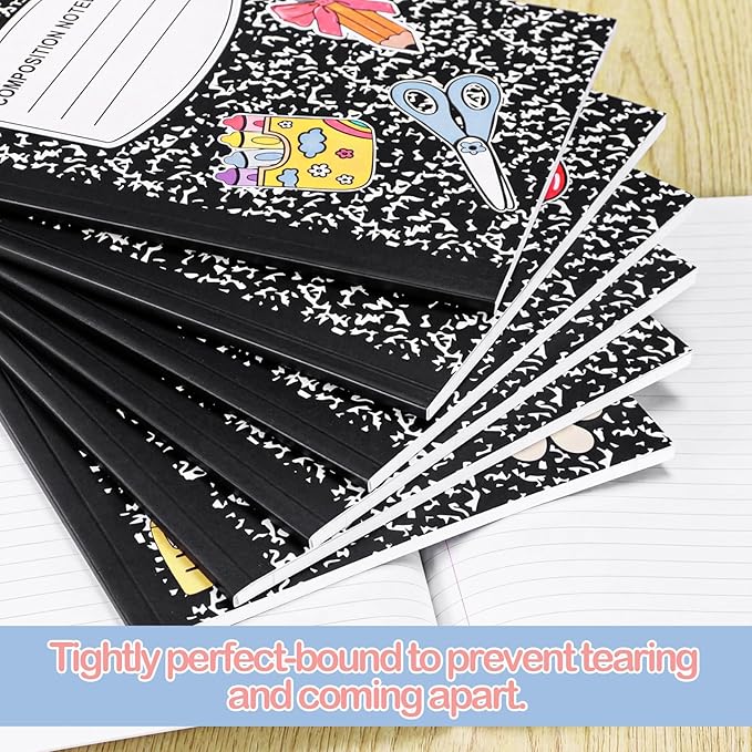 Eaasty Composition Notebook Wide Ruled Paper Assorted Marble Aesthetic Composition Notebook 100 Page 7.5" x 9.75" Journal Gift for Back to School First Day of School Students Teacher(6 Pcs,Classic)