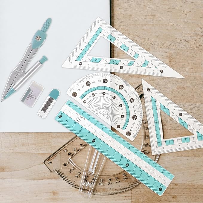 Operitacx Multi-Functional Drawing Office Ruler Kit with Compass Protractor and Triangles 7.08 Inch Clear Ruler for Kids Drawing Tools and School Math Supplies