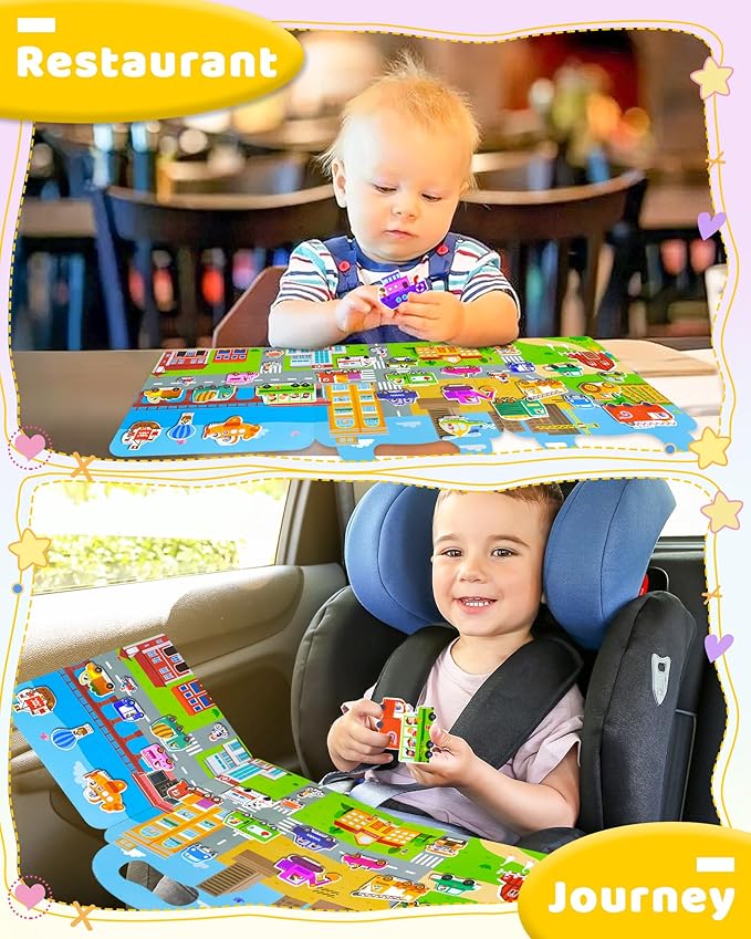 Benresive Reusable Sticker Book for Toddlers, Stickers for Kids, Travel Toys for Arts & Crafts Activities, Birthday Gift for Boys & Girls, Vehicle Themes