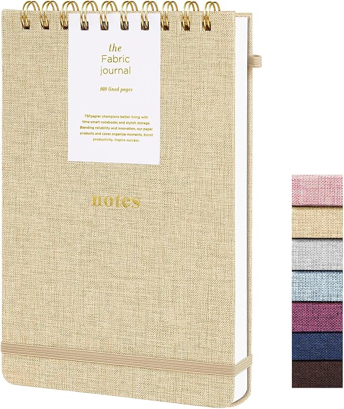 A5 Top Spiral Notebook – Hardcover Journal 160 Pages 100 GSM Thick Paper With Elastic Band & Pen Holder Steno Pads College Ruled Writing Notebooks for Work School Travel (1pack-Khaki-style C)