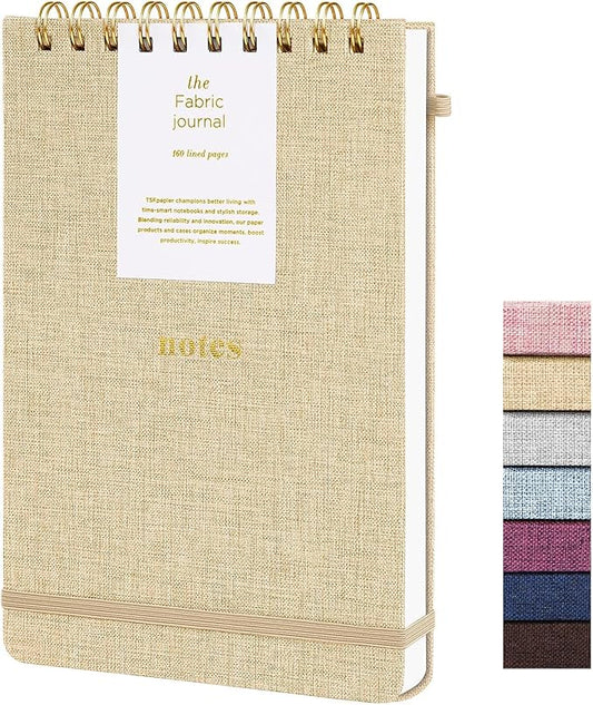 A5 Top Spiral Notebook – Hardcover Journal 160 Pages 100 GSM Thick Paper With Elastic Band & Pen Holder Steno Pads College Ruled Writing Notebooks for Work School Travel (1pack-Khaki-style C)