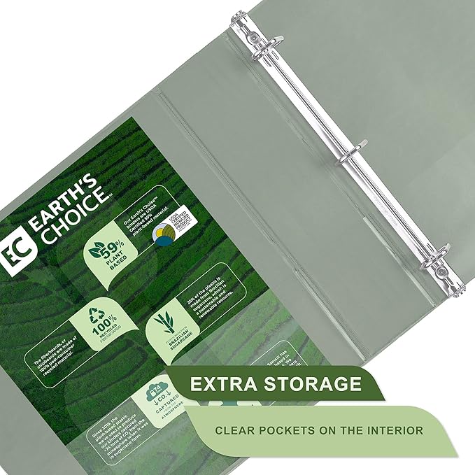 Samsill Plant-Based 3 Inch Durable D-Ring, View Binder, Eco-Friendly, USDA Certified Biobased, Single, Sage Green