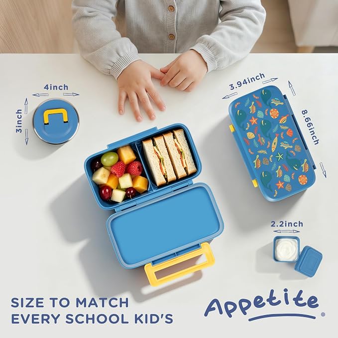 Bento Lunch Box for Kids With 8oz Food Thermo,BPA-Free for School | Lunch Container with 2 Compartments, Insulated Food Jar, Dishwasher Safe, Easy to Clean, Lunch Box for Girls Boys
