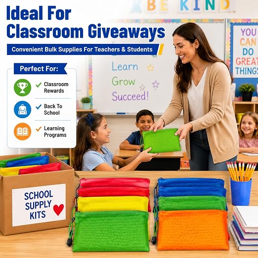 24 Pack Bulk Back to School Supply Kits, Complete Stationery Sets for Charity Donations, Classroom Giveaways, Volunteer Events and Educational Support Programs