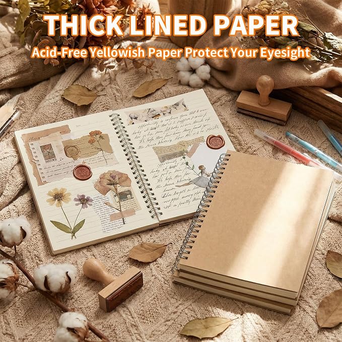 24 Packs Lined A5 Spiral Notebook, 8.3 x 5.5 In, Journals Bulk 120 Pages/60Sheets, Hardcover Spiral A5 Notebook Journal, Kraft Travel Notebooks Bulk for Work School Business Office (24 Packs, Kraft)