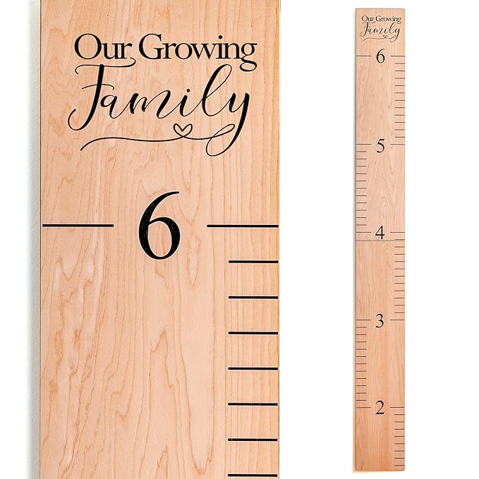 Headwaters Studio Wooden Growth Chart – Kids Height Chart, Wall Measurement for Kids, Height Chart for Wall, Growth Ruler for Children – Our Growing Family, Natural (6.7" to 6.5")
