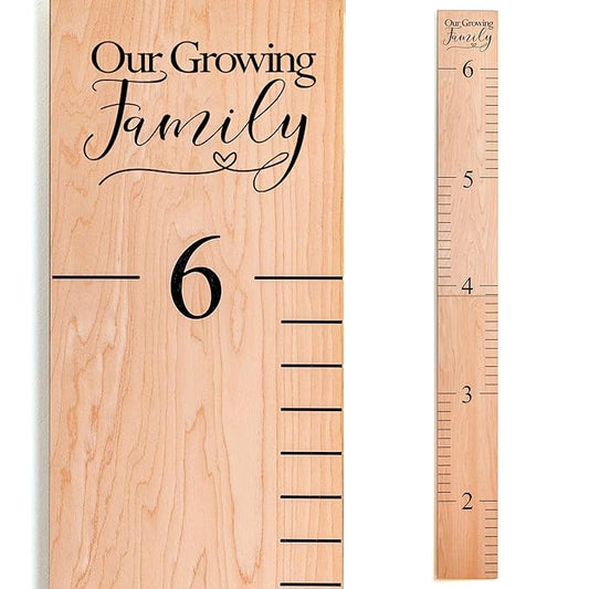 Headwaters Studio Wooden Growth Chart – Kids Height Chart, Wall Measurement for Kids, Height Chart for Wall, Growth Ruler for Children – Our Growing Family, Natural (6.7" to 6.5")