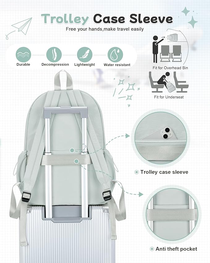 BJLFS Small Light Green School Backpack for Girls Women Waterproof High School Book Bag Cute Backpack for Men Teens Boys, Lightweight Simple Middle School Back Pack Daypack Gift