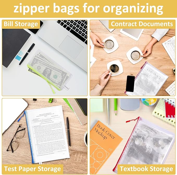 YOPCDJ 42pcs Mesh Zipper Pouch Bags, Puzzle Bag for Organizing Storage,12 Colors for Puzzles Board Game Storage, 8 Sizes for Reusable Plastic Zip Organizer for Travel