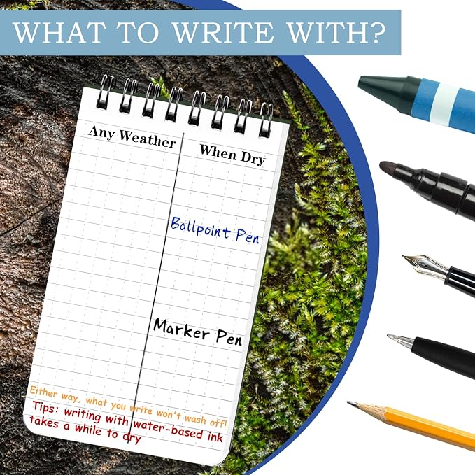 COIDEA 6 Pack Waterproof Notebook, 3 x 5 Pocket Notepad, Top-Spiral NotePad