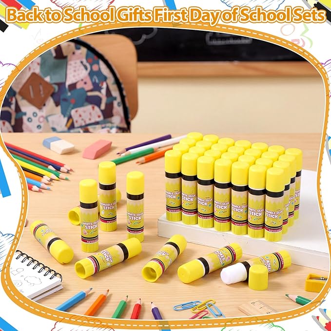 Zubebe 200 Pcs White Glue Stick Bulk Back to School Gifts First Day Sets 0.32 oz Washable Glue Stick for Crafts Home Classroom Prize Party Supplies Scrapbooking Crafting Supplies (Cute Pencil)