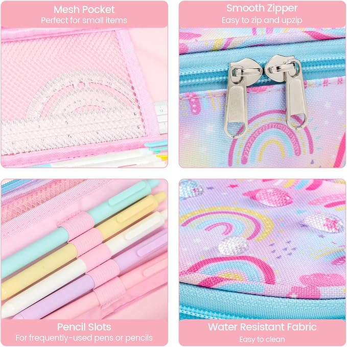Cambond Cute Pencil Case for Girls - Big Capacity Pencil Cases for Kids, Large Storage Pencil Pouch for School, Pencil Case Only, Purple Rainbow