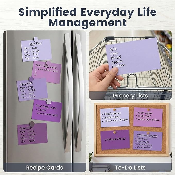 300 Count Index Cards 3 x 5 Inch, Purple Flash Cards for Studying, Cute Notecards for Home, Office, Recipe, School, College Supplies, To Do List, 5 Purple Colors