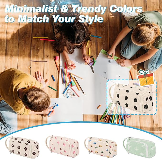 Big Capacity Pencil case,Soft Corduroy Pencil Bag with 3 Compartment Pouch Bag for School Supplies Office for Teen Girls Boys Women Man (Black Floral)