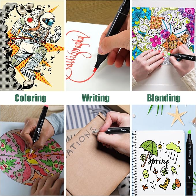 Kebuye 100 Colors Alcohol Markers Set, Dual Tips Blender Art Markers for Drawing Sketching Coloring Artist Pens and Underlining, Professional Permanent Sketch Markers for Kids Adult Coloring