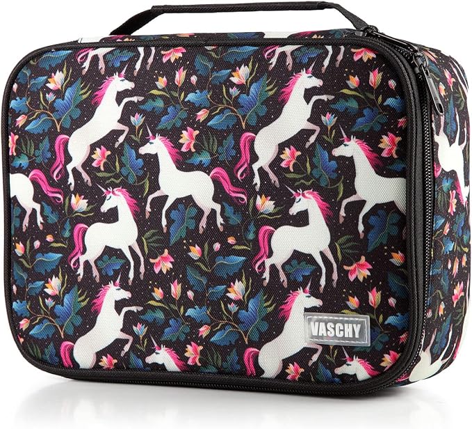 VASCHY Large Pencil Case, Art Color Pencils Pouch with Detachable Layers Multiple Zip Pockets for School Office Stationary Organization Black Unicorn