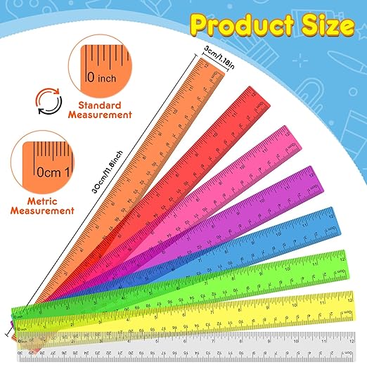 32 Pcs Clear Plastic Ruler 12 Inch, Rulers Bulk for Classroom, Transparent Assorted Color Bulk Rulers with Millimeter and Inches, Kids Ruler for School, Ideal Back to School Office Home Supplies