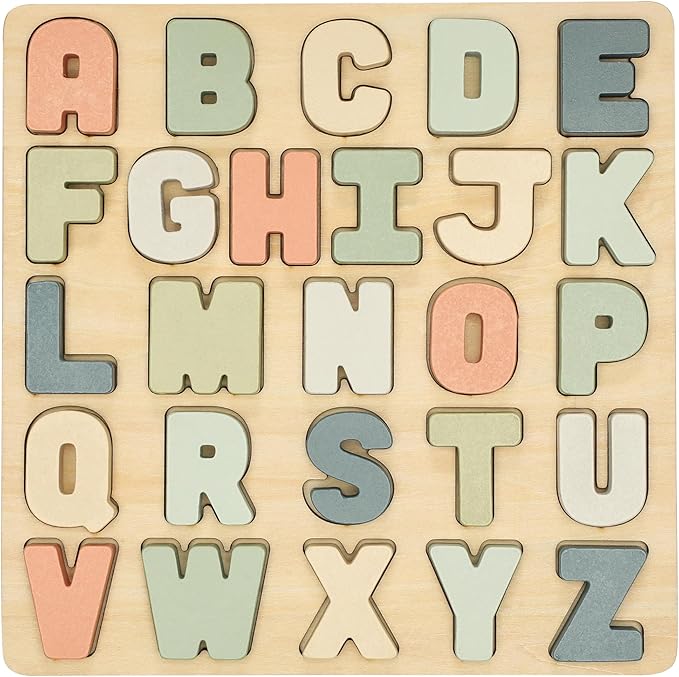 Pearhead Wooden Alphabet Puzzle, ABC Learning Toy for Toddlers, Montessori Educational Puzzle Board