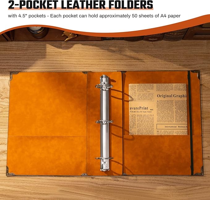 Ovesmusl PU Leather 3 Ring Binder Fits 8.5"x11" Letter Size Paper, 2 Inch Round Ring Binder Holds 500 Sheets, Notepad Paper Cover Loose Leaf Organizer, Green Tree