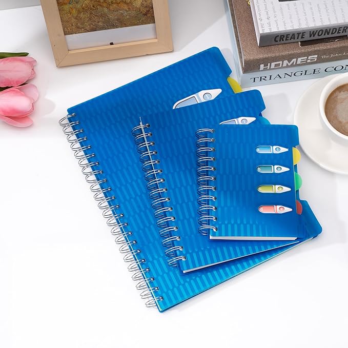 CAGIE Small Spiral Notebook A6, Subject Pocket Notebook with Dividers 4.1"x 5.8", College Ruled Mini Notebook 120 Sheet/240 Pages, Mini Notebooks for School, Office, Sketch, Blue