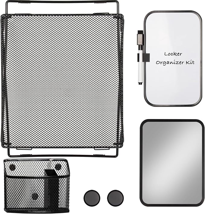Svartur Black Locker Organizer Kit with Shelf, Shelf, Mirror, Pen Holder, Whiteboard, Back to School Essentials, 7-Piece Decoration Kit