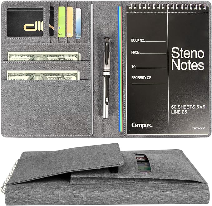 Journal Cover for Rocketbook Flip | 6"x9" Steno Pad Holder & Top Spiral Notebook Cover | Waterproof Folio with Pen Loop & File Pocket for A5, Executive Size Notebooks (Gray)
