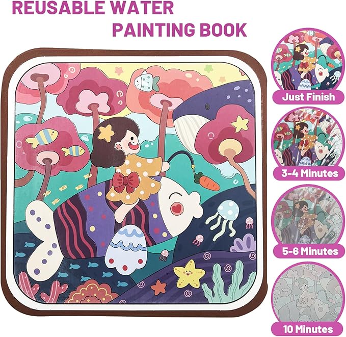 BlivEclat Water Coloring Book for Toddlers 1-3 - Mess Free Reusable Magic Reveal Montessori Painting Book with Water Pen - No Mess Paint with Water Activity for Kids Ages 2-4