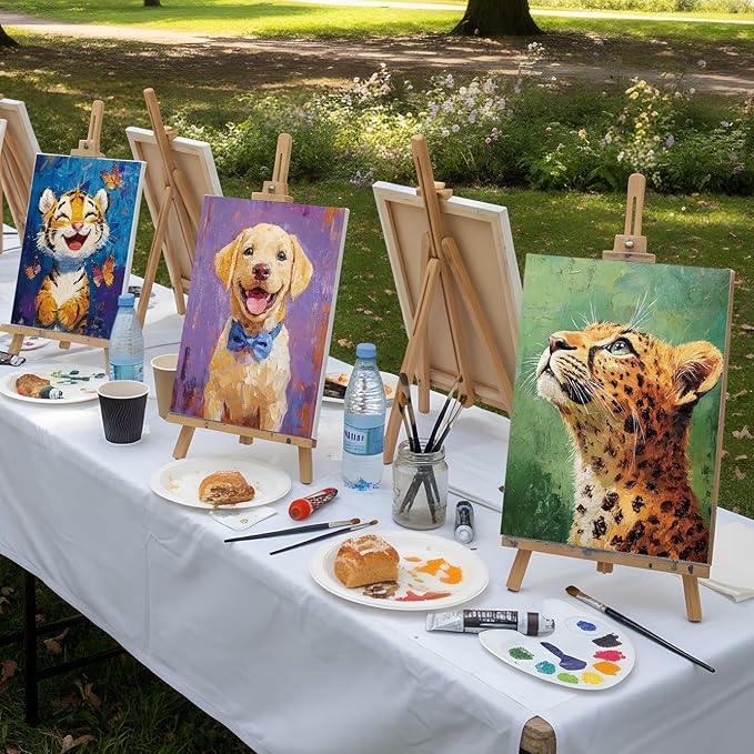 Cholemy 36 Pcs Paint and Sip Kit for Adults 8''x10'' Pre Drawn Canvas for Painting DIY Afro Acrylic Painting Kit Wood Easel Brushes Date Night Bulk for Father's Day Party Gifts(Animal)