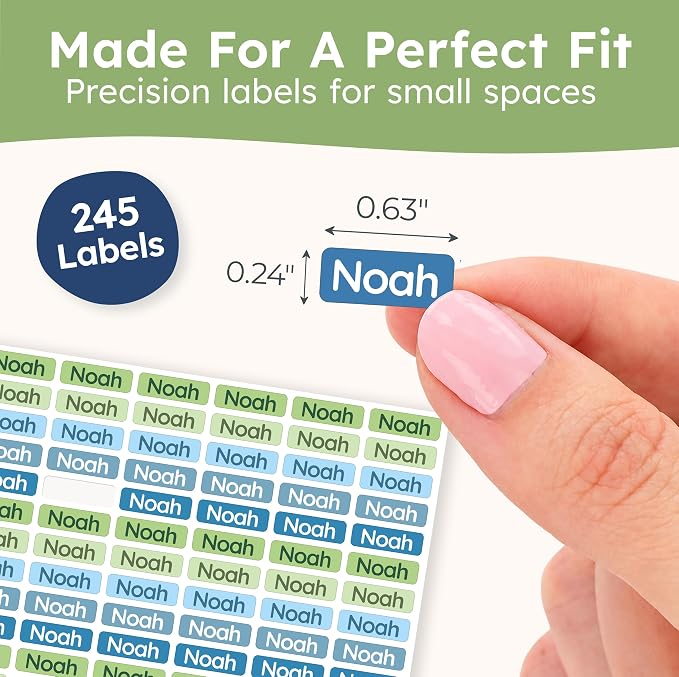 Small Custom Name Labels for Kids (245 Stickers) - Personalized & Waterproof Labels for School Supplies, Daycare, Sleepaway Camp & Clothing Tags - Aqua