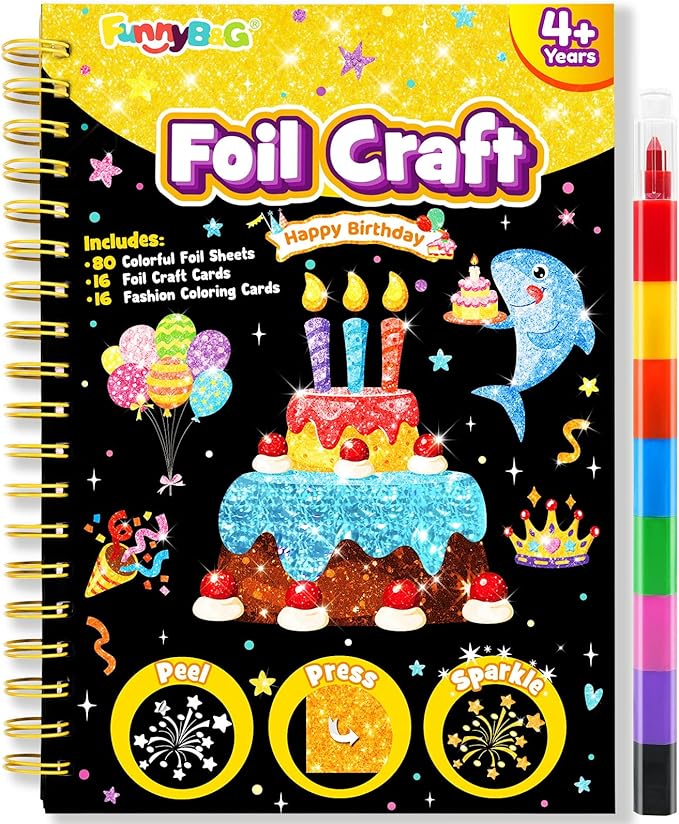 FUNNYB&G Mess-Free Foil Art Craft for Kids Ages 4-10, Kids Birthday Gift