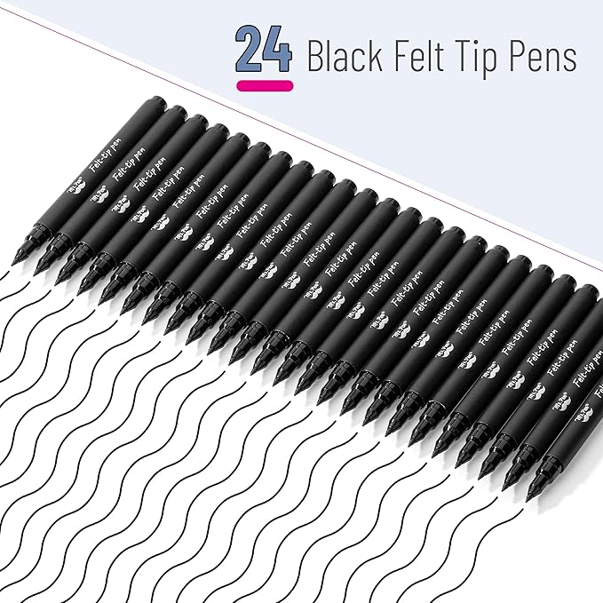 Mr. Pen- Black Felt Tip Pens, Fine Point, 24 Pack, Fast Drying, No Smear, Bulk Bible Journaling Pens No Bleed-Through for Planners, Sketching, Writing
