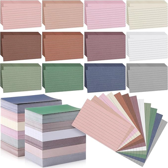 Ctosree 1440 Pcs Colored Index Cards 3 x 5 Inch Flash Cards for Studying Lined Study Note Sheets with Printed Ruled on Both Sides for Studying Memory Learning School, 12 Colors(Morandi Color)