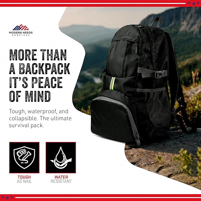 MODERN NEEDS Ready Pack 35L — Foldable Backpack for Travel | Lightweight, Water Resistant Hiking Daypack | Compact, Packable Backpack for Men & Women | Great for Camping & Daily Use